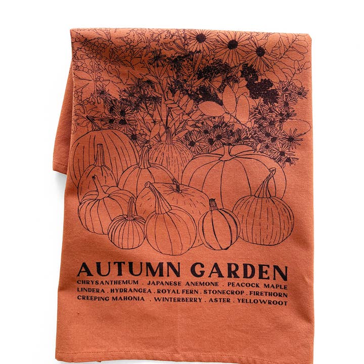 Autumn Garden Hand - printed Artisan Tea Towel for wholesale by Planetarium