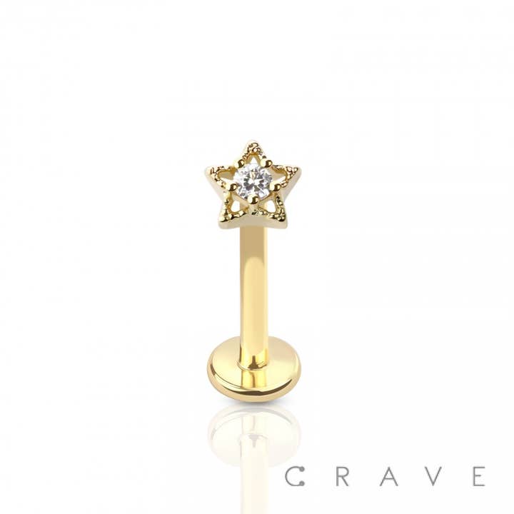CRAVE - Venta al por mayor Pendiente sin pareja - LABRET DE DISEÑO DE ESTRELLA CENTRADO EN GEMAS 316L SS1