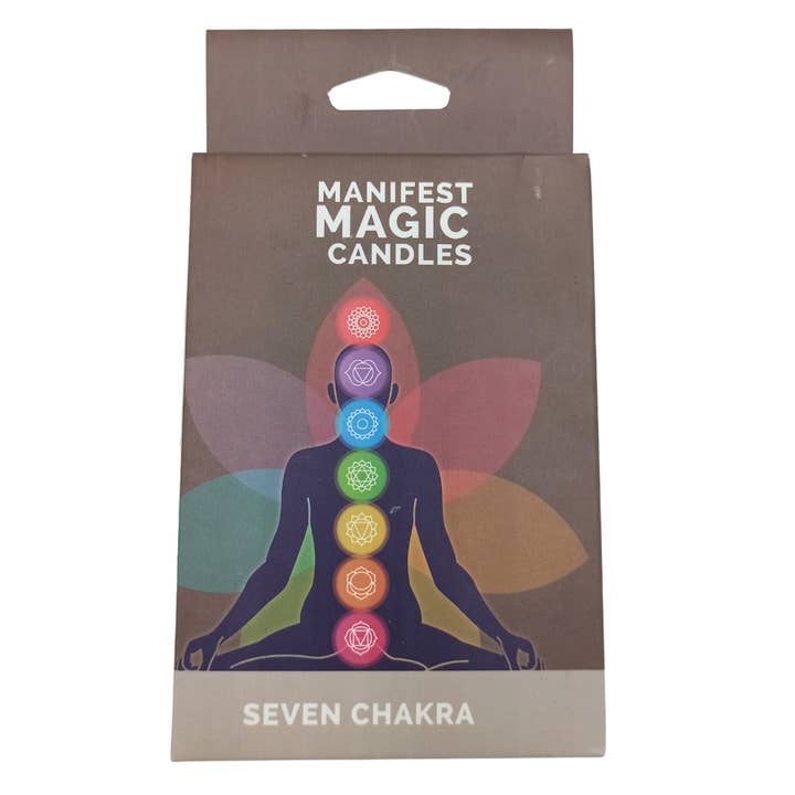 Ancient Wisdom - Wholesale Tapered Candle/Candlestick - Seven Charkra Manifest Candles (set of 7)