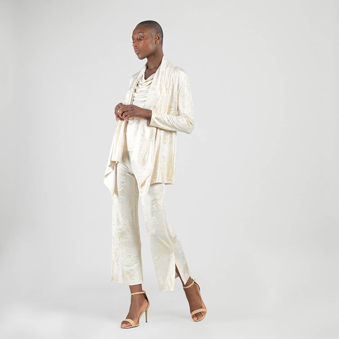 Champagne CA77H5 - Foil Sheen - Drape Tunic Cardigan for wholesale on Faire1