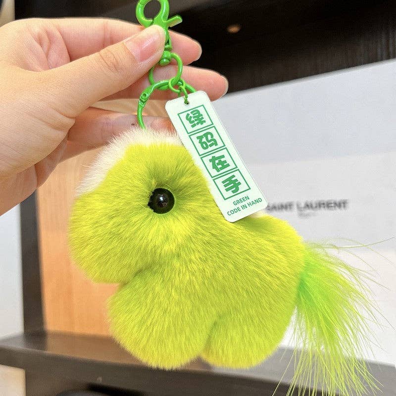 VERDE Portachiavi Cavallino Piccolo Carino e Soffice in Pelliccia di Coniglio Rex in vendita all'ingrosso su Faire0