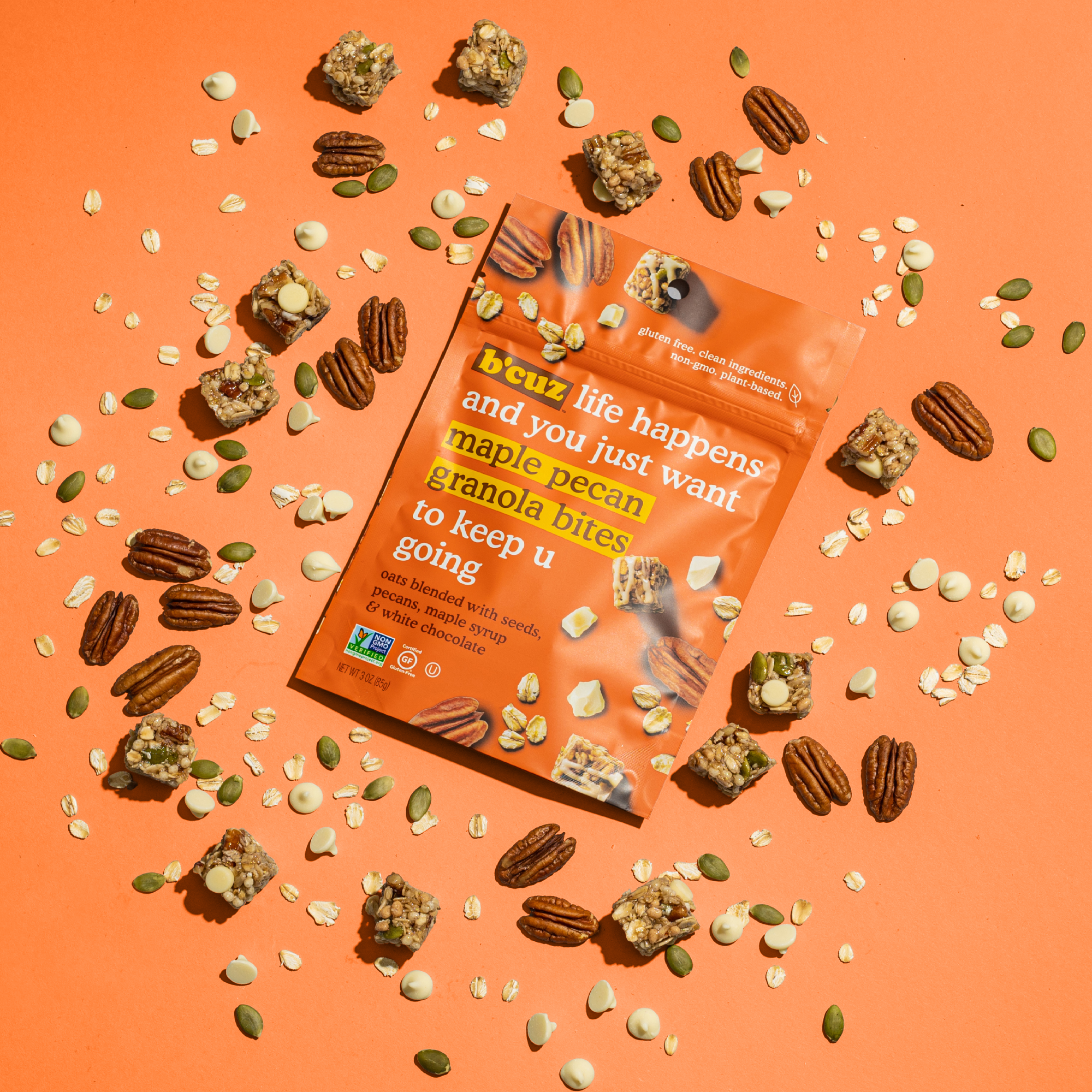 Bcuz Snacks - Vendita all'ingrosso Muesli - Bocconcini di muesli alle noci pecan all'acero, confezione da 123