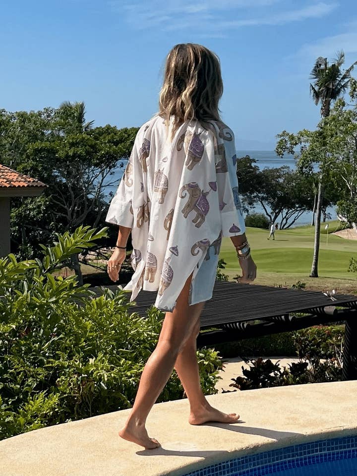 Túnica de algodón estructurado con elefantes para venta al por mayor de Sur La Vague