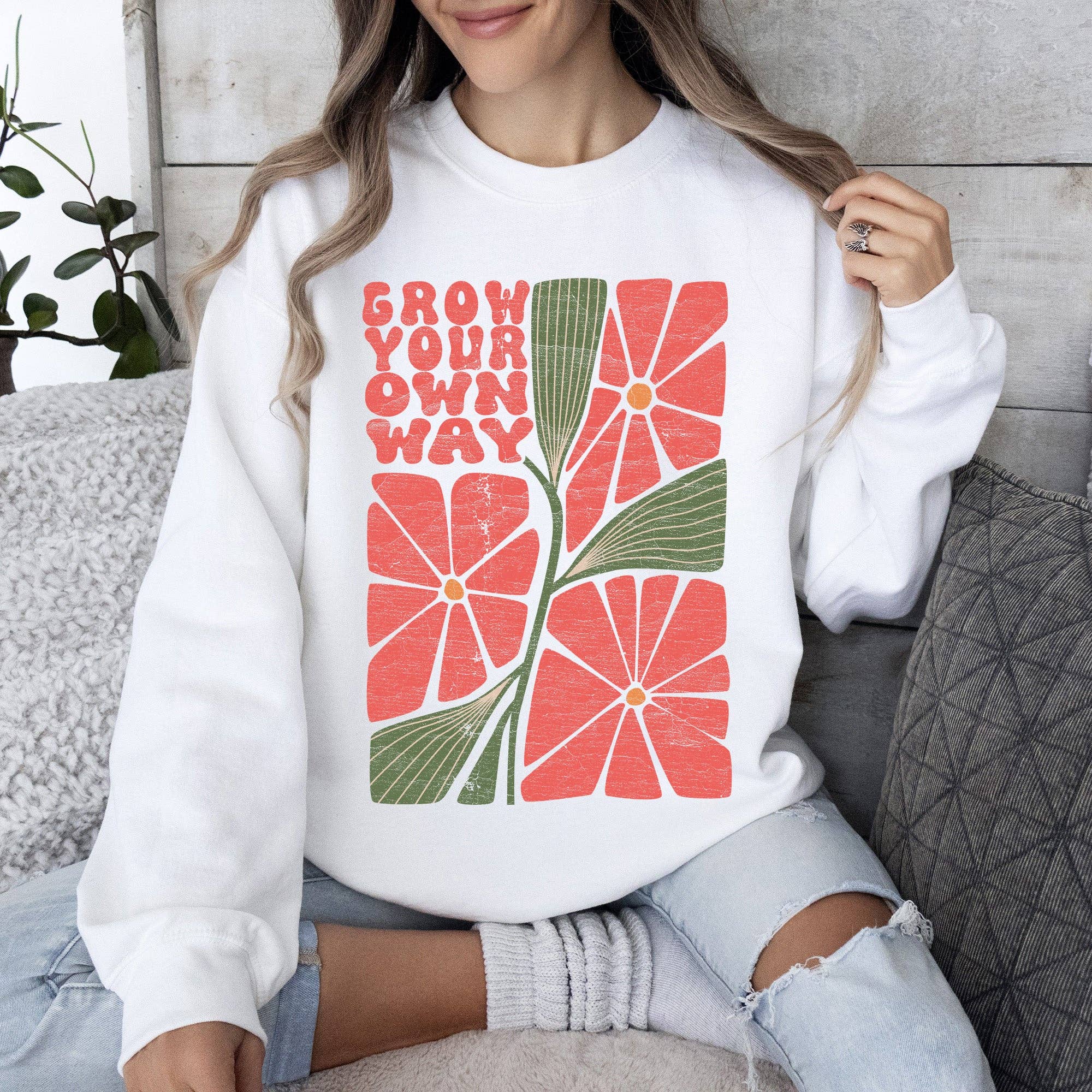 Refinery Number One LLC - Wholesale Graphic Sweatshirt - Women's - Grow Your Own Way, Retro Flowers Sweatshirt4
