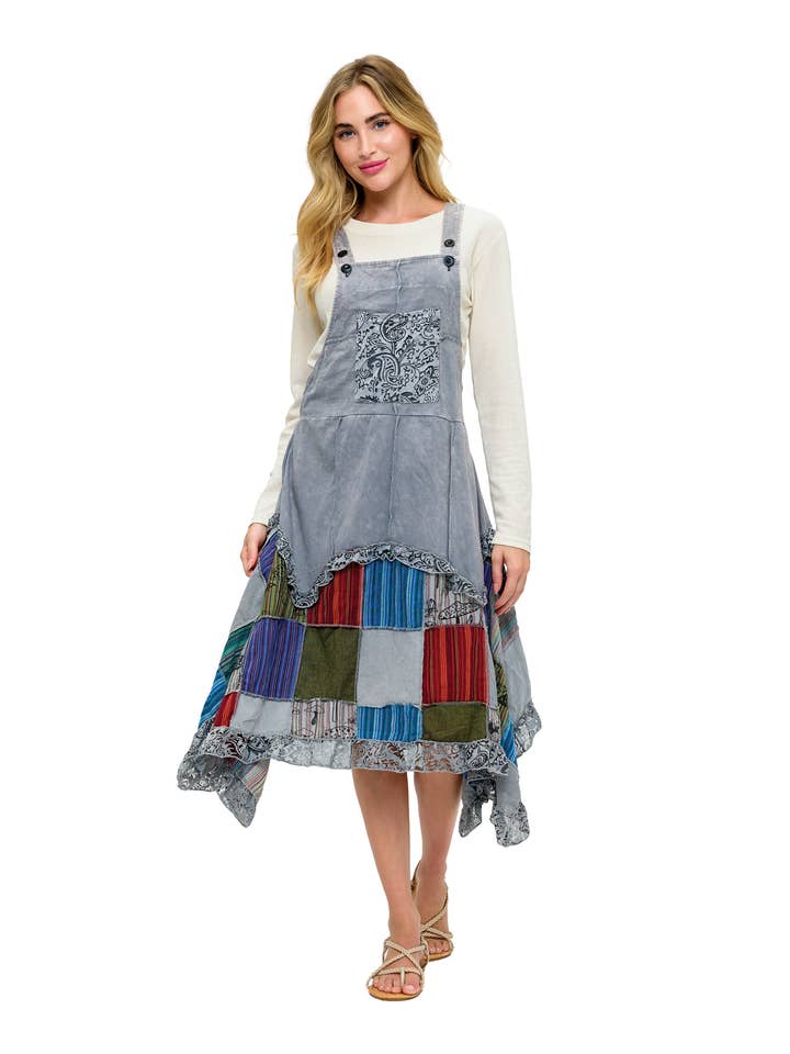 Hippy Boho Print Patch Work Overall Dress for wholesale by Yak & Yeti