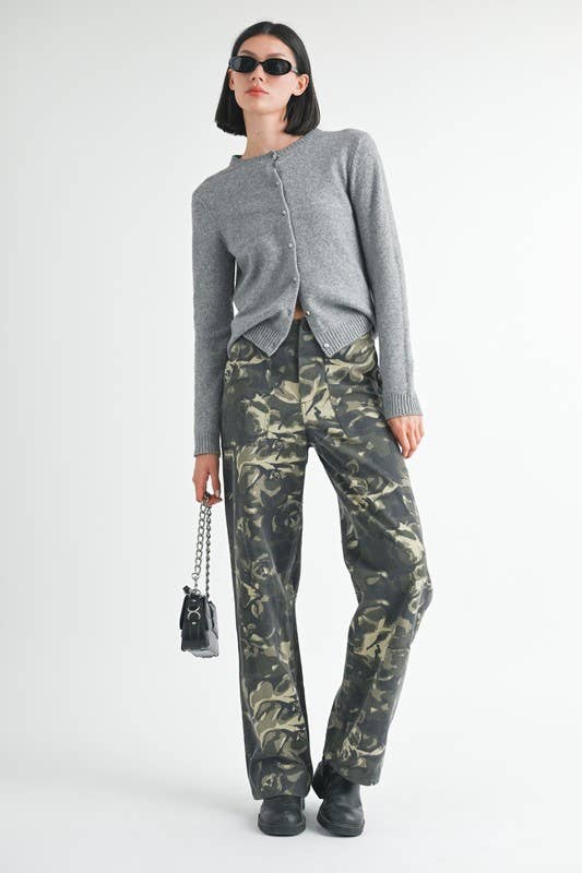 VINTAGE CAMO STRAIGHT LEG PANTS WITH POCKETS for wholesale on Faire