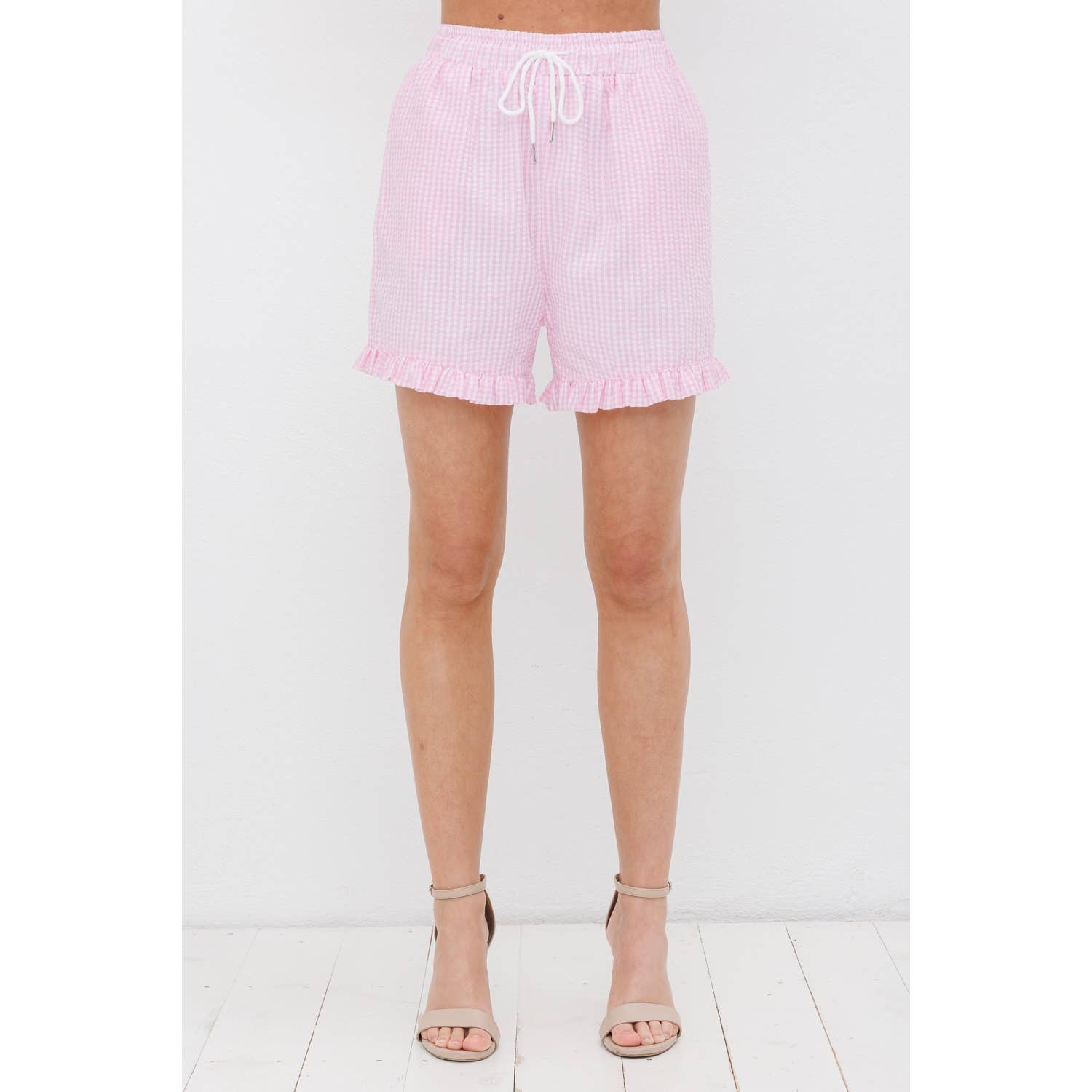 Sweet Generis - Wholesale Shorts - Women's - RUFFLED GINGHAM SHORTS  WITH TIE13