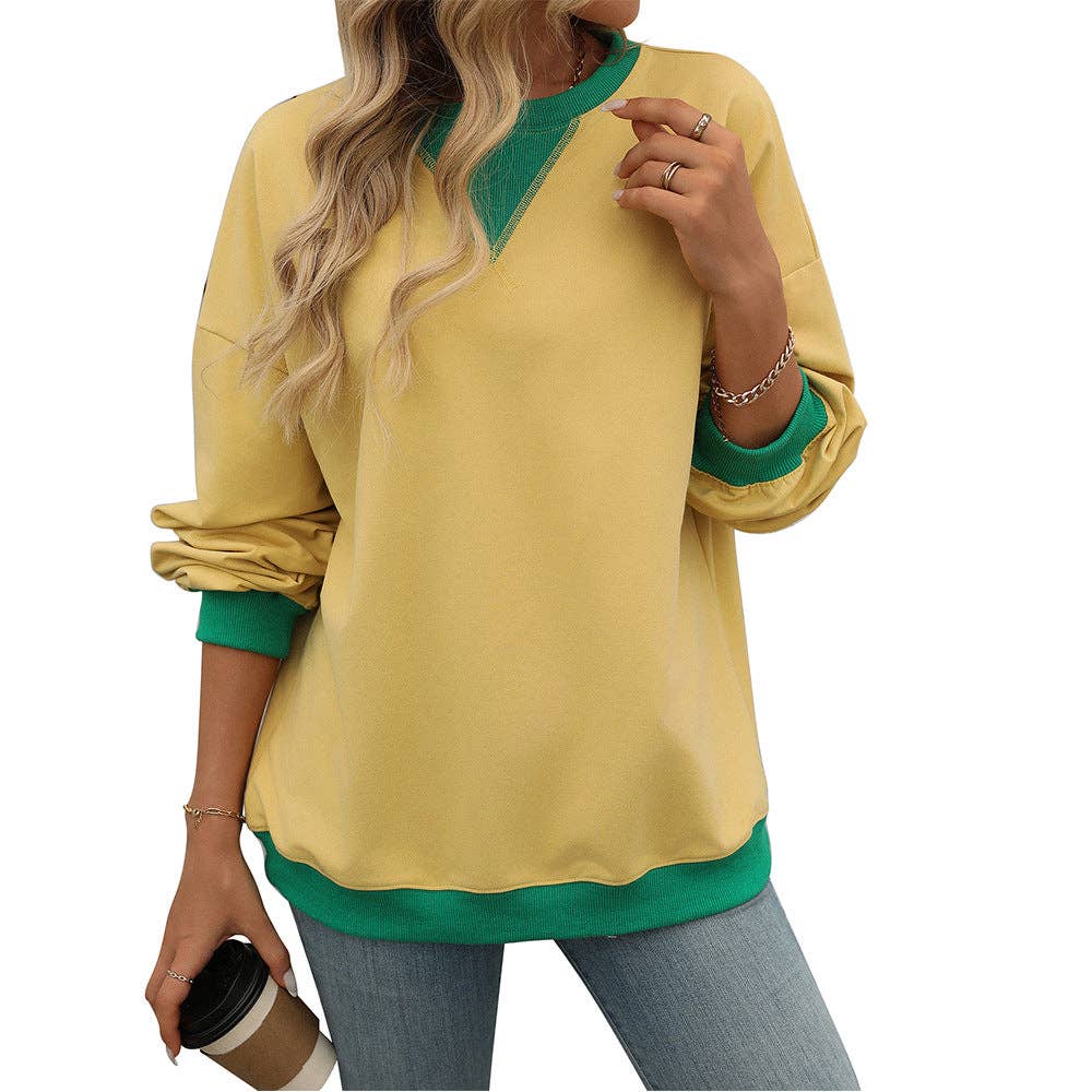 Lovesoft - Wholesale Sweatshirt - Women's - Solid Color Round Neck Fork Loose Sweatshirt Sweater11