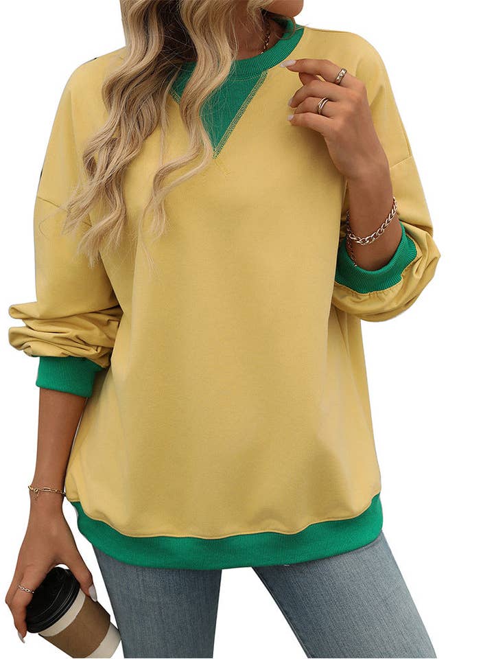 Lovesoft - Wholesale Sweatshirt - Women's - Solid Color Round Neck Fork Loose Sweatshirt Sweater11