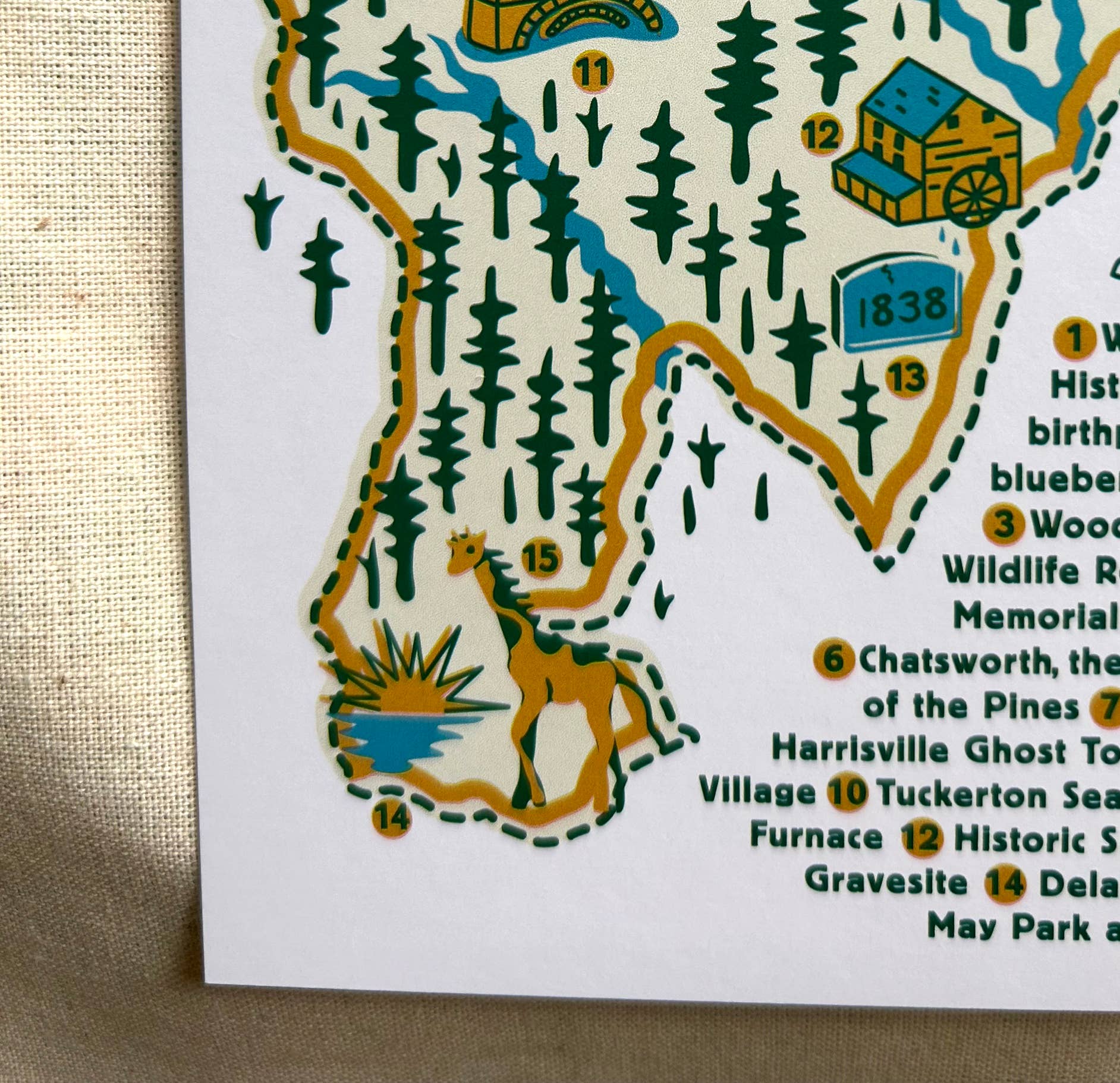 Fresh Fish - Wholesale Postcard - NJ Pine Barrens Map Post Card featuring 15 Attractions3