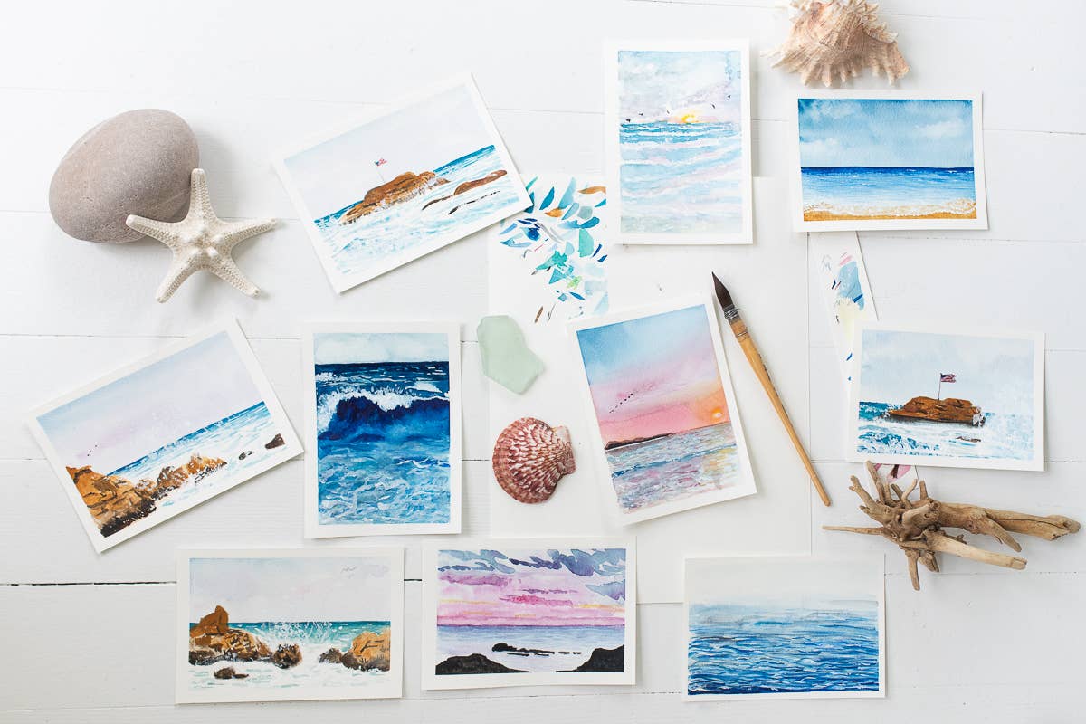 Finding Silver Pennies - Wholesale Everyday Greeting Card - Sunset Scene Watercolor Note Card (Single Note Card)3