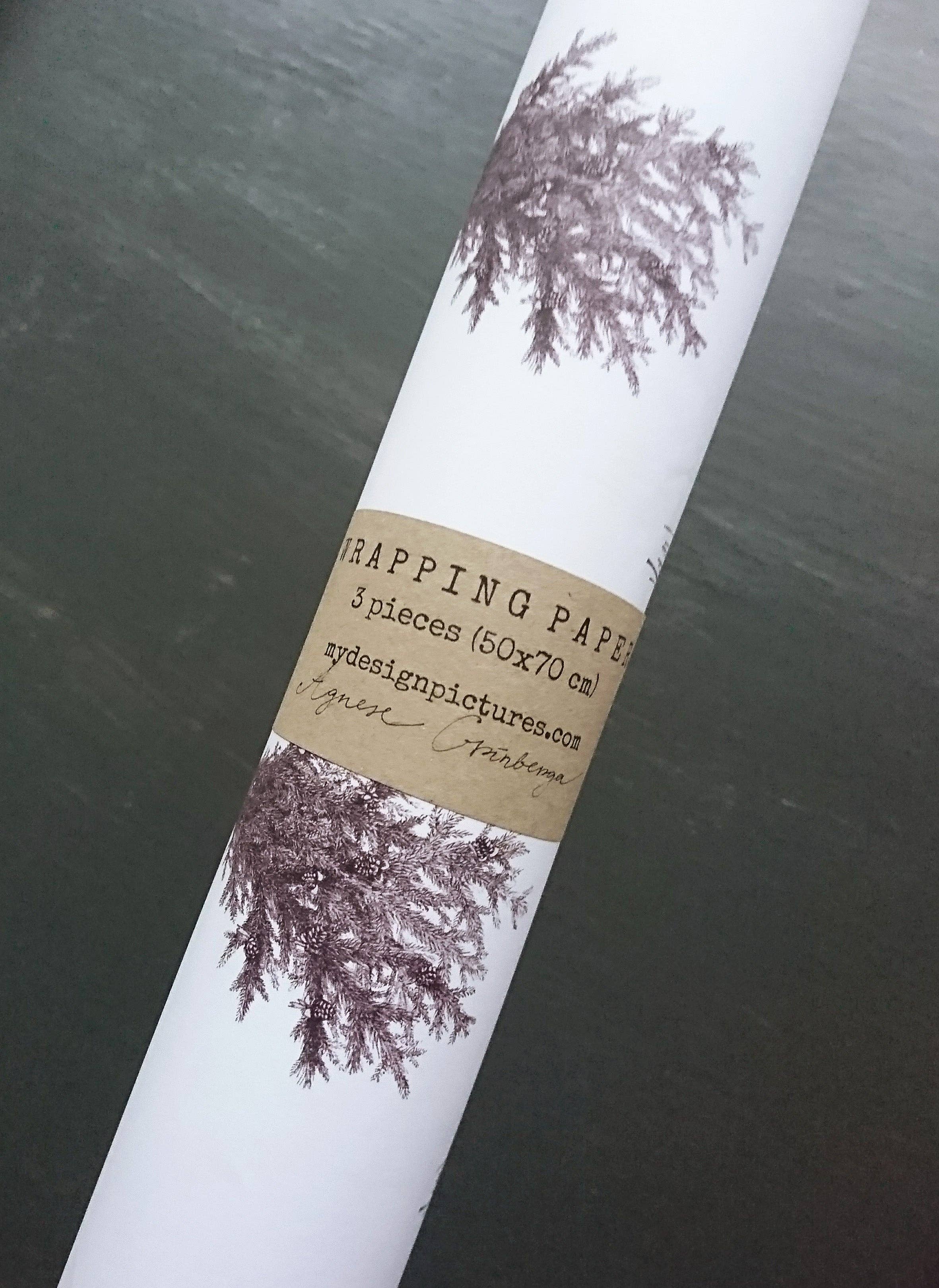 MyDesignPictures - Vente Feuille de papier cadeau - Papier d'emballage blanc avec branches d'épinette4