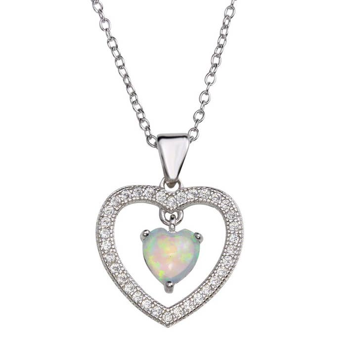 Open Heart Pendant Necklace CZ - STP01679RHCFJ for wholesale by Custom Fashion Jewels