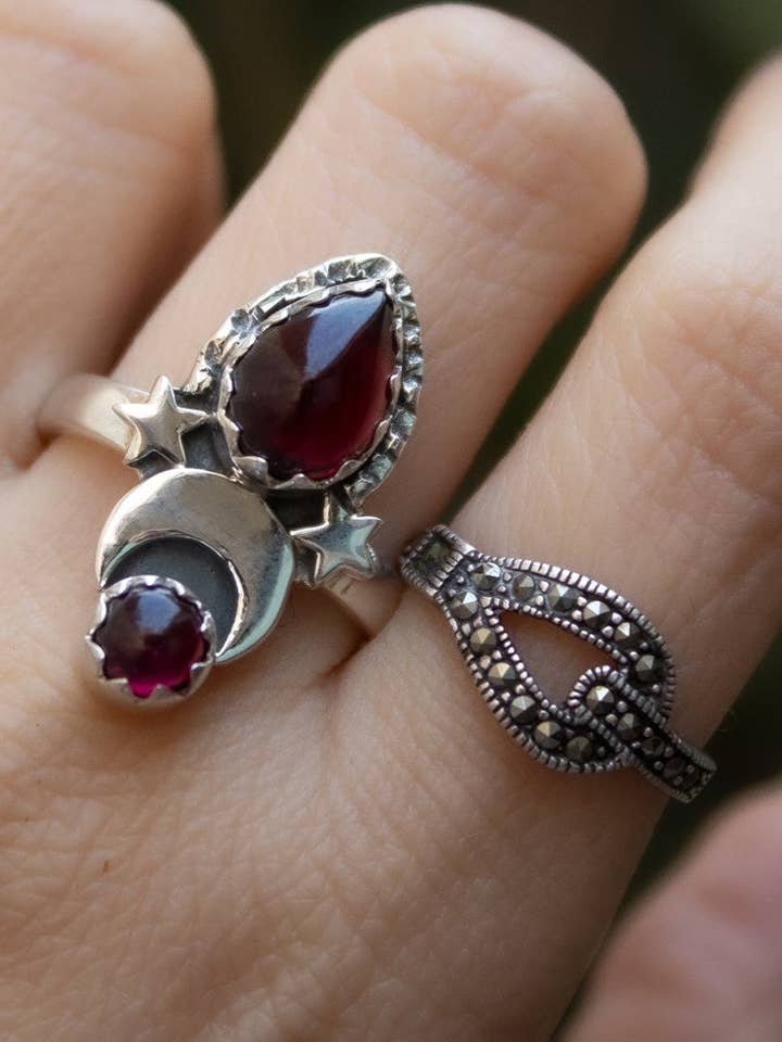 Garnet Crescent Moon Ring AR-6541 for wholesale by Ambra Jewels