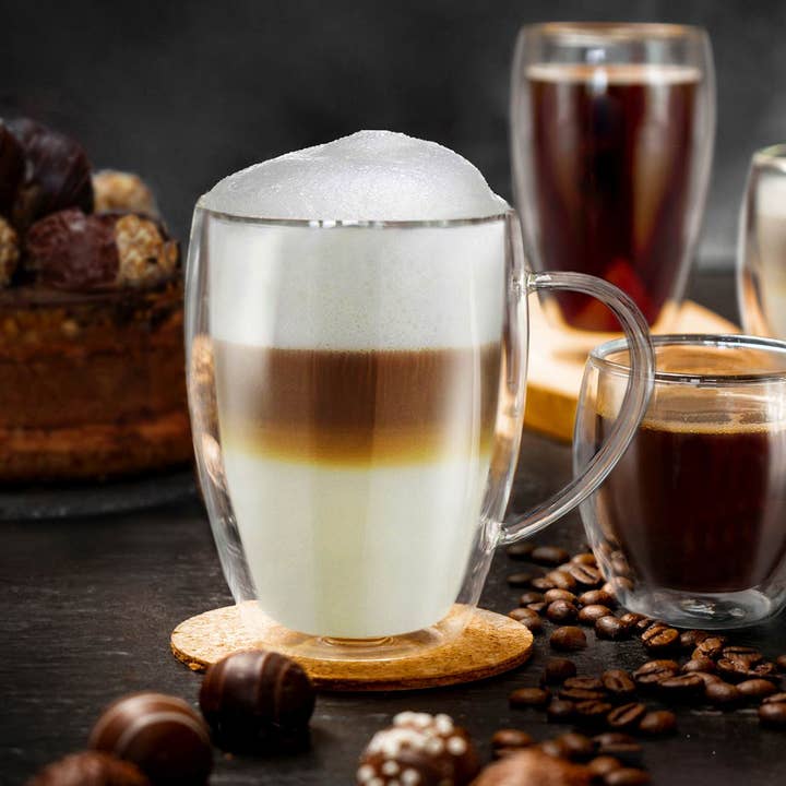 Creano - Wholesale Coffee Mug - Double walled thermal glass dg-hh 400 ml; set of 4