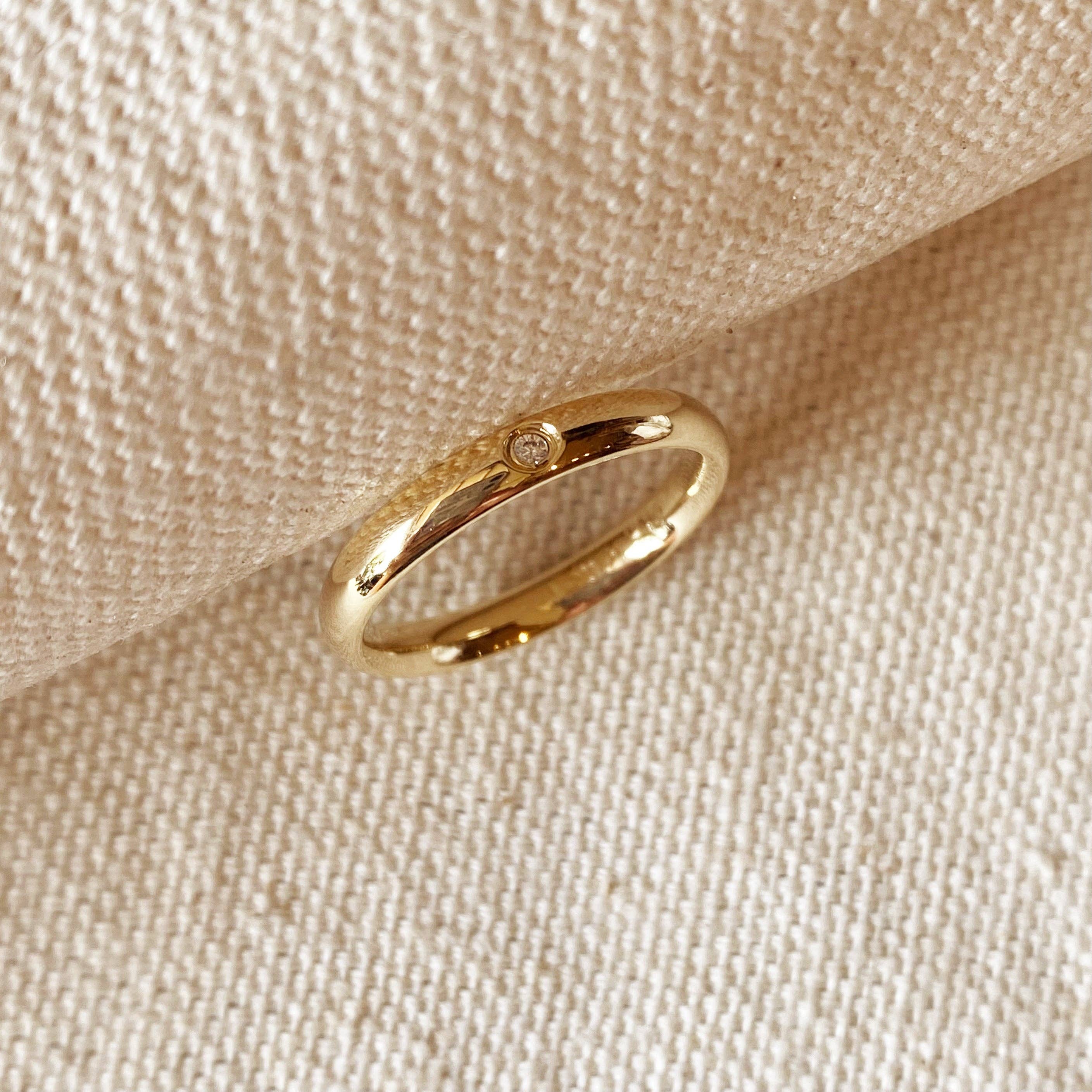 GoldFi – wholesale Band/stacked ring – 18k Gold Filled Band Ring With Cubic Zirconia Stone0