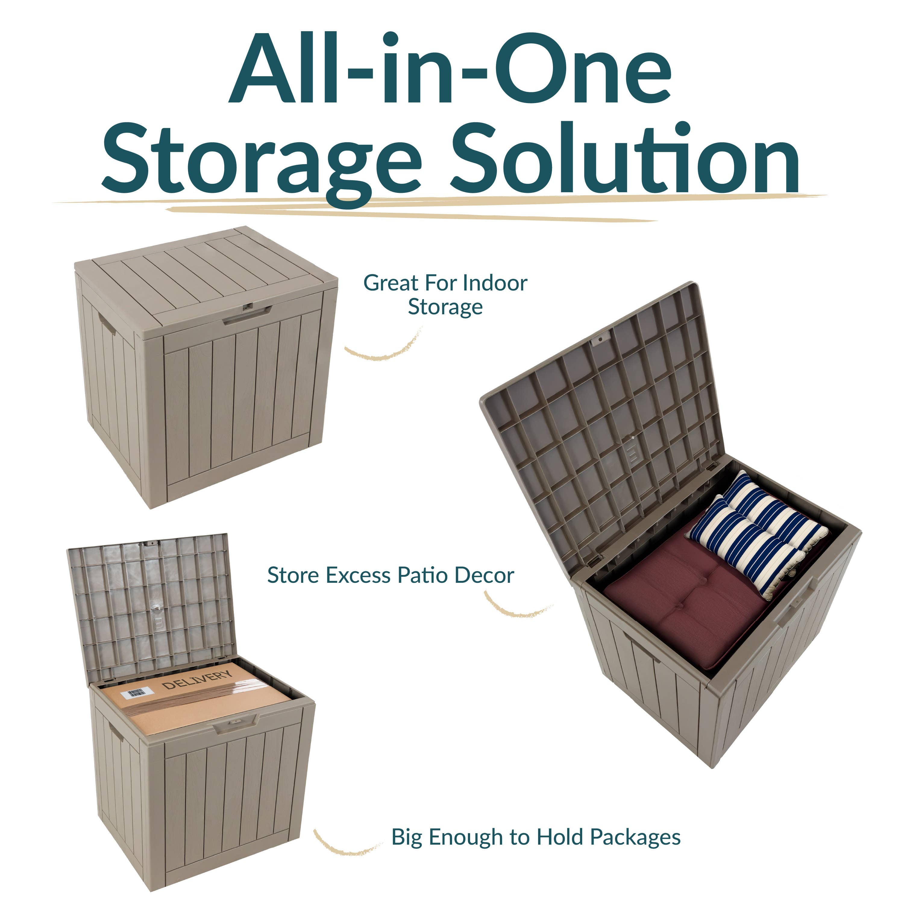 Sunnydaze Decor - Wholesale Outdoor Ornament/Decor - 32 gal Faux Wood Plastic Outdoor Storage Box - Driftwood2