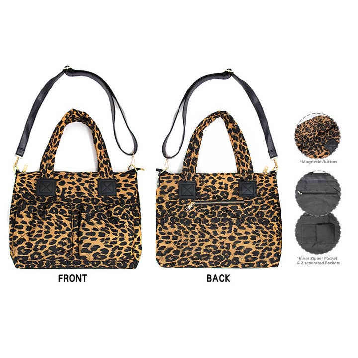 Sensibling Corp. - Wholesale Tote Bag - Women's - Leopard Puffer Tote Bag
1