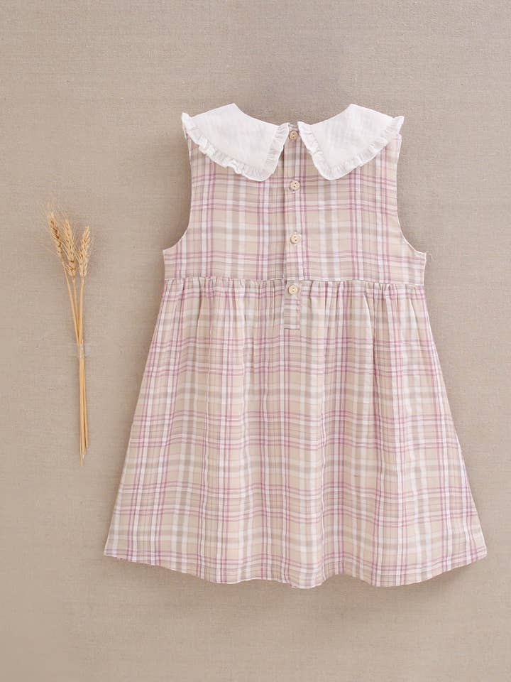 Dadati - Wholesale Dress - Kids - Sleeveless plaid girl's dress with Peter Pan collar