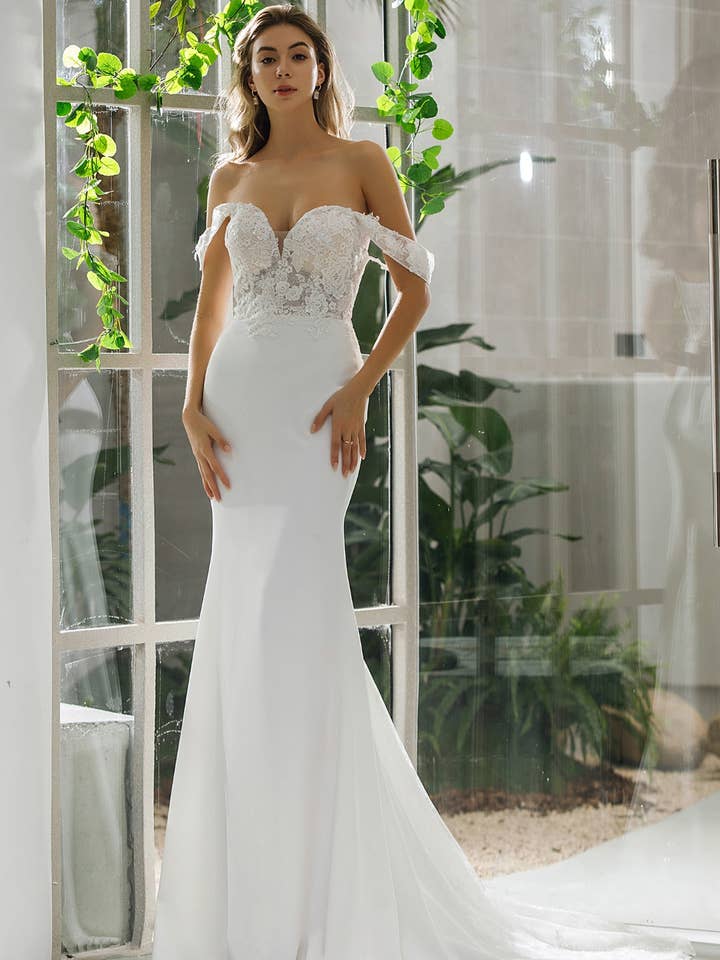 Illusion Bodice Floral Lace Wedding Dress | Sleek Fit and Flare Silhouette for wholesale by Bridal DIrect