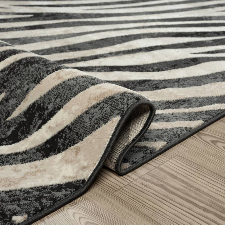 Abani Rugs - Wholesale Area Rug - Abani Rugs TER160A Beige Black Diagonal Zebra Pattern Rug5