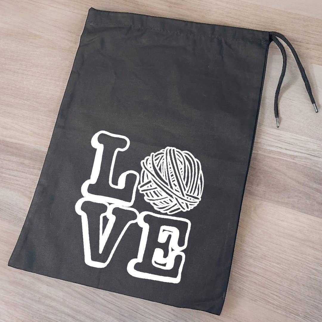 Anna B. Shop - Wholesale Knitting/Crochet Supplies - LOVE Yarn Drawstring Project Bag1
