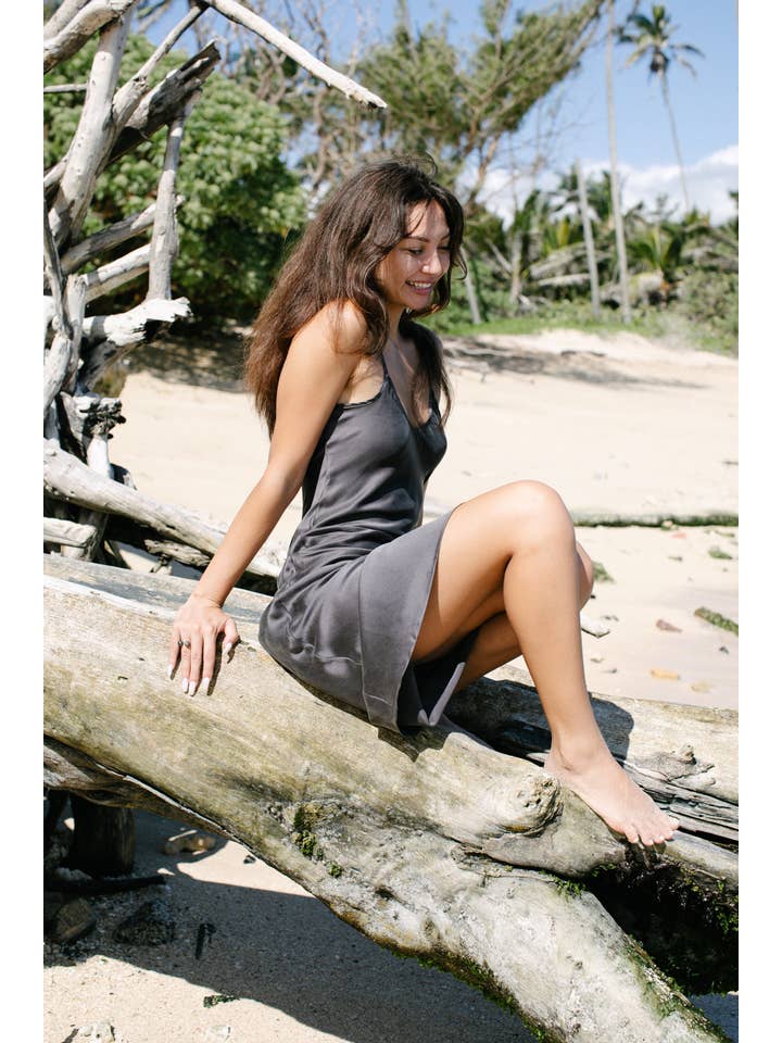 Ocean Prairie - Wholesale Dress - Women's - Botanical Dyed Mulberry Silk Slip Dress in Slate