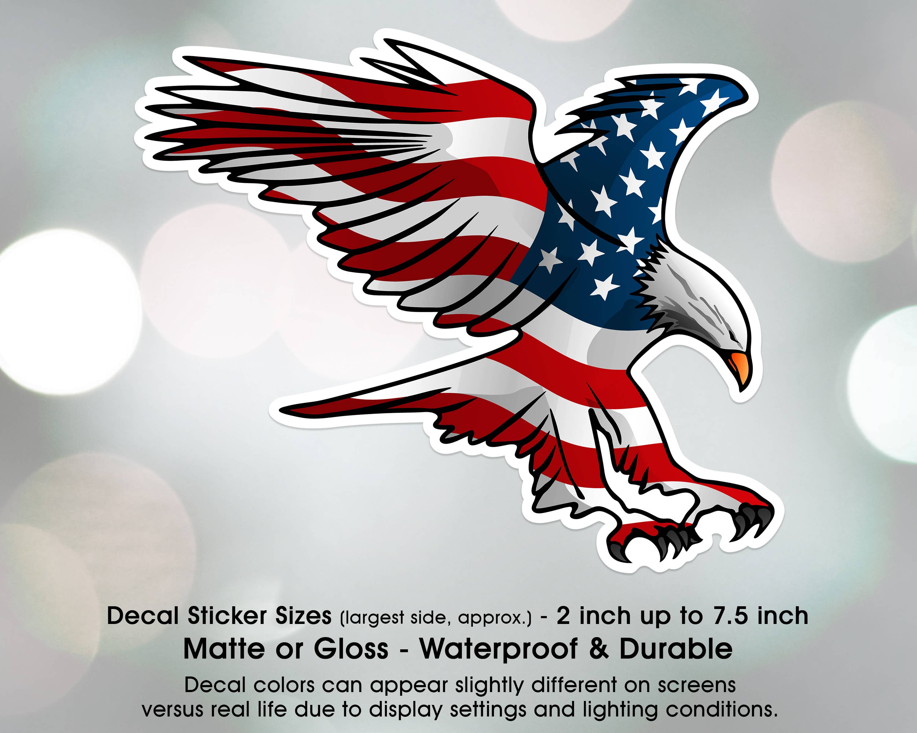 Groovy Giftables - Wholesale Sticker - USA Flag Patriotic Eagle Swooping American Car Decal Sticker1
