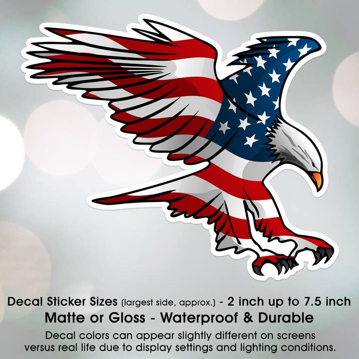 Groovy Giftables - Wholesale Sticker - USA Flag Patriotic Eagle Swooping American Car Decal Sticker1