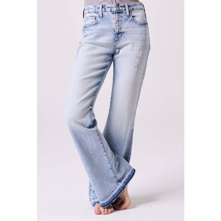 High Rise Stretch Flare Denim Jean w_Release Hem for wholesale by BNS