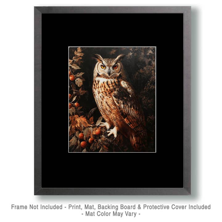 Mowbi - Wholesale Art Print - Vintage Great Horned Owl Painting - Animal Still Life Wall Art Prints – 8″x10″ Artwork for 11″x14″ Frame