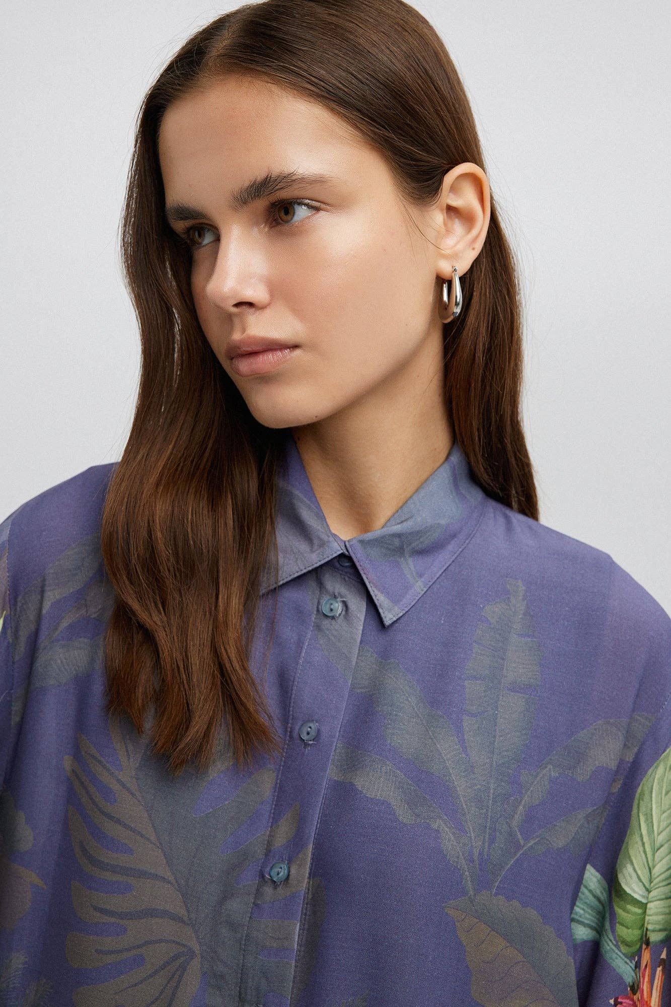 Bleu Marine Robe chemise maxi Tropical Garden en viscose en vente sur Faire2