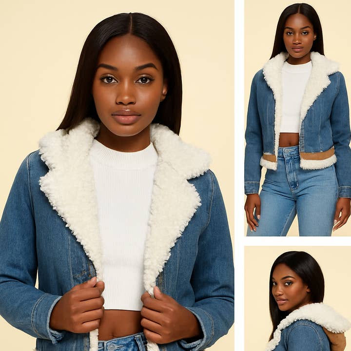Cozy Denim Sherpa Jacket for wholesale by Devine Diva Fashion