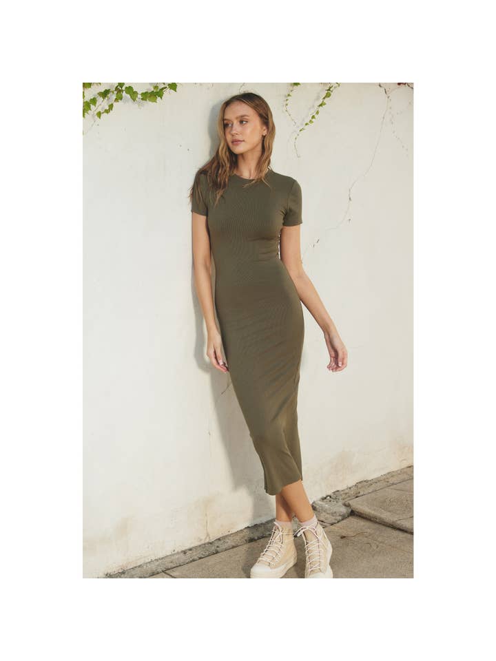 Dress Forum - Wholesale Dress - Women's - Ribbed Knit Back Slit T-Shirt Dress (1)1