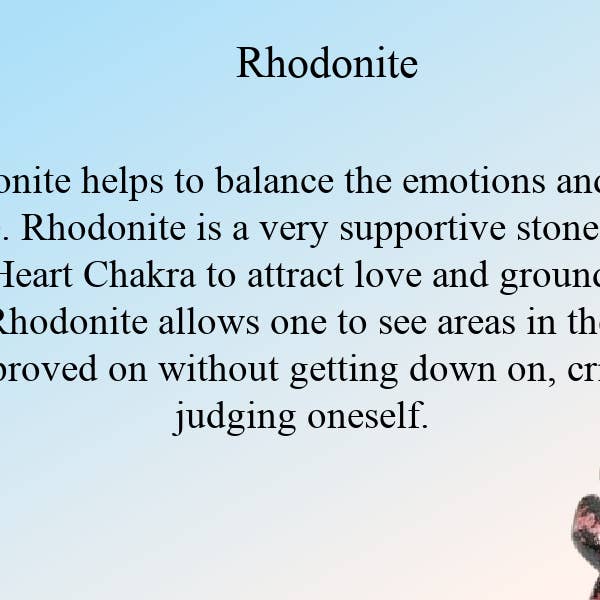 Scheda informativa sulla rodonite per la vendita all'ingrosso da parte di The Witch Depot