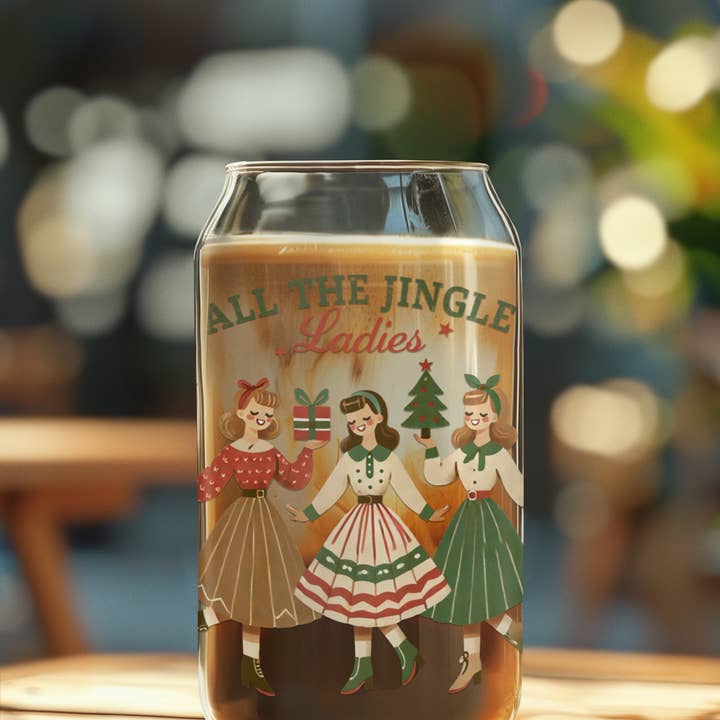 All The Jingle Ladies Retro 16 oz. Glass Cup for wholesale by Merry May