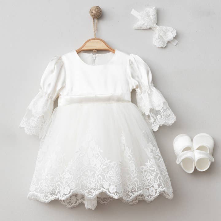 Omnis Pura - Wholesale Dress - Baby - Butterfly Girl Special Day Lace Baptism Dress 4 pcs Set