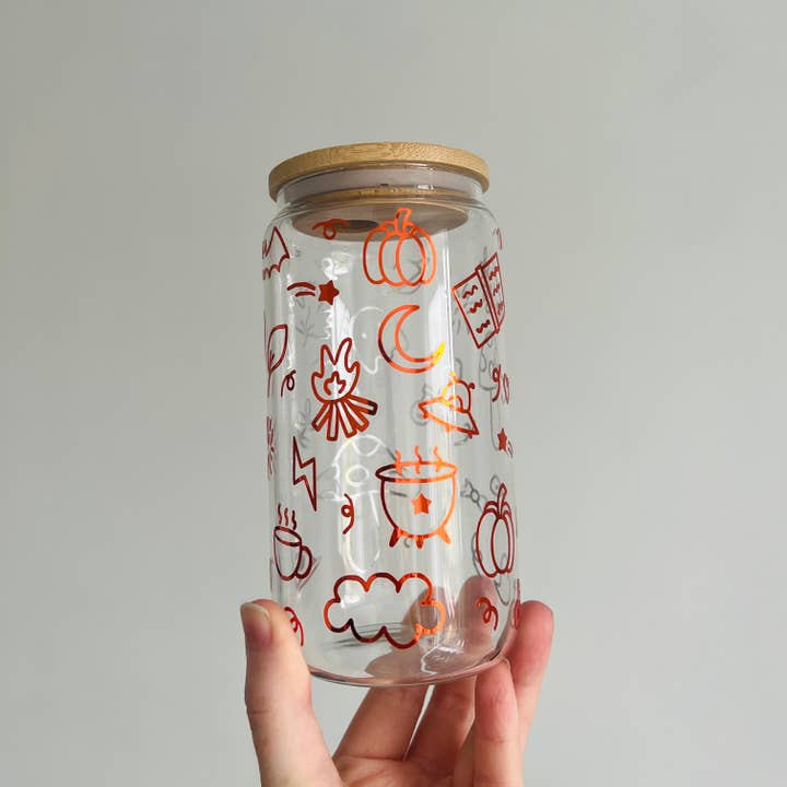 Poppodopolis – wholesale Drinking glass/cup – Autumn Doodles Can Cup4