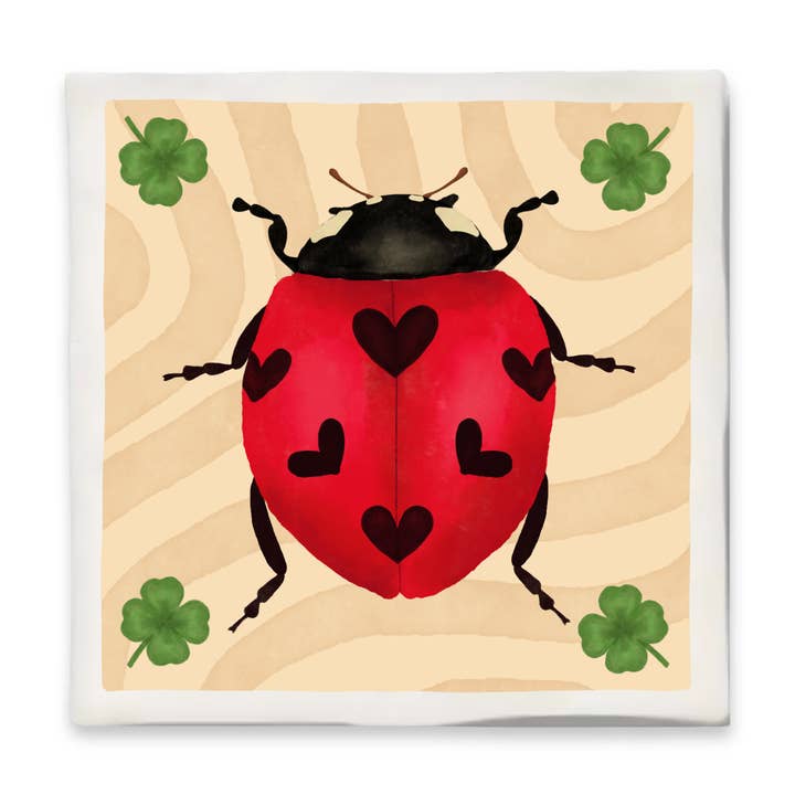 Fliese mit Illustration - 10x10 cm - Marienkäfer für den Großhandel von Bits of Bliss