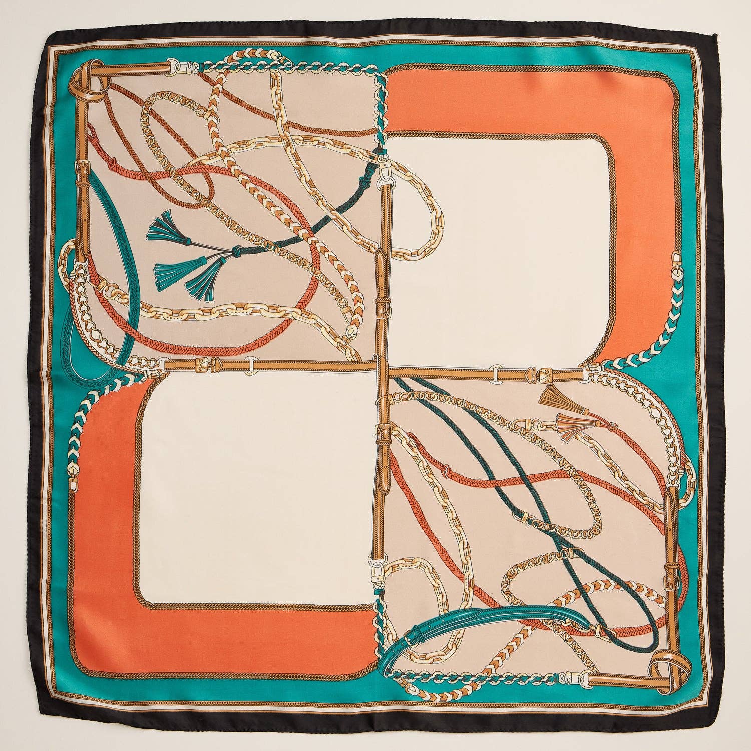 Frem - Vendita all'ingrosso Sciarpa - Donna - Sciarpa Quadrata in Seta con Stampa a Catena Equestre0