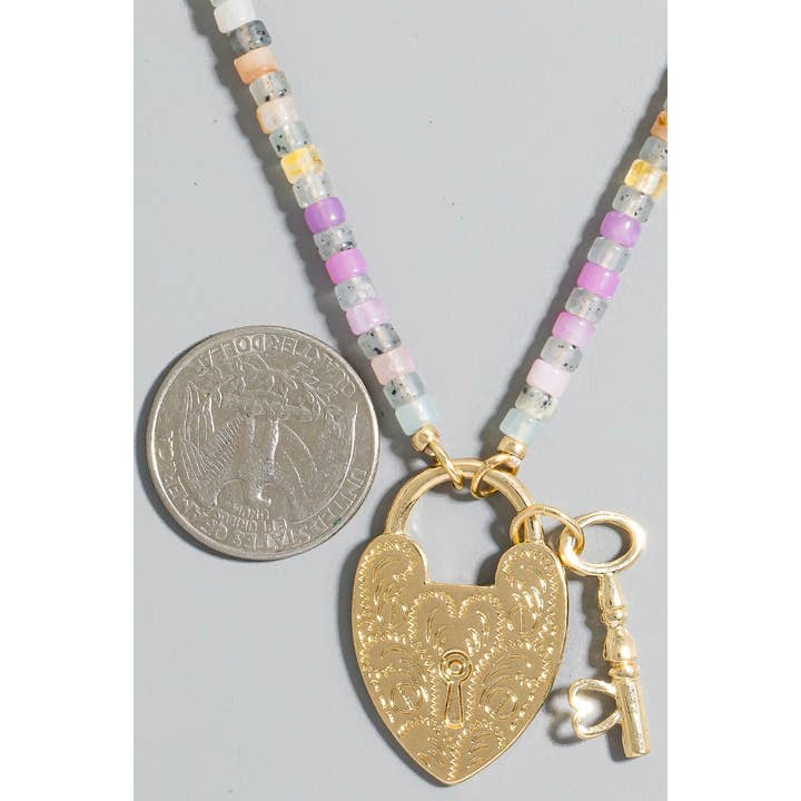 GDMLT Collana con ciondolo a forma di cuore con serratura e chiave con perline in vendita all'ingrosso su Faire