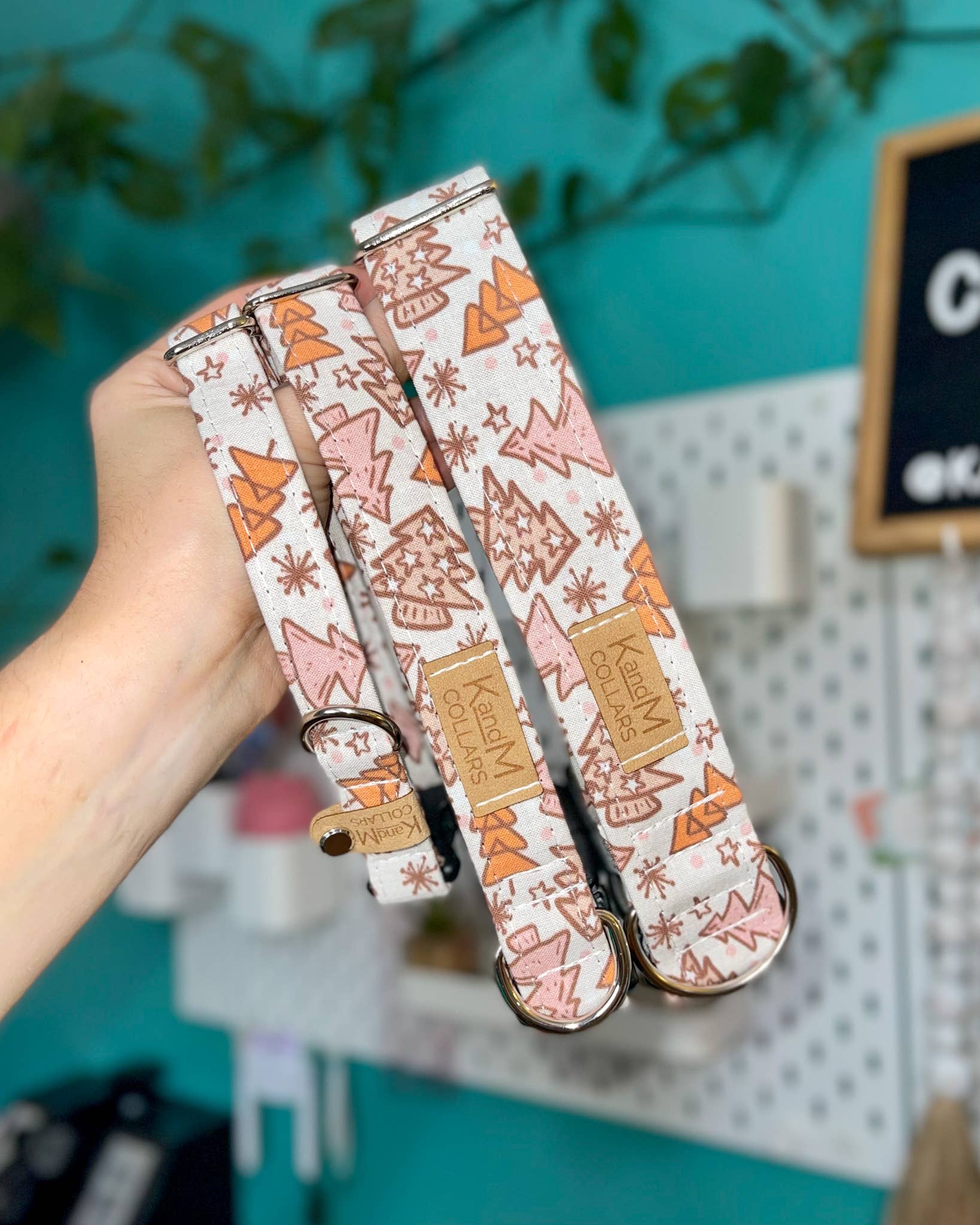 K and M Collars - Wholesale Pet Collar - Dog - Pink Boho Christmas Dog Collar, K and M Collars,Trees, Retro1