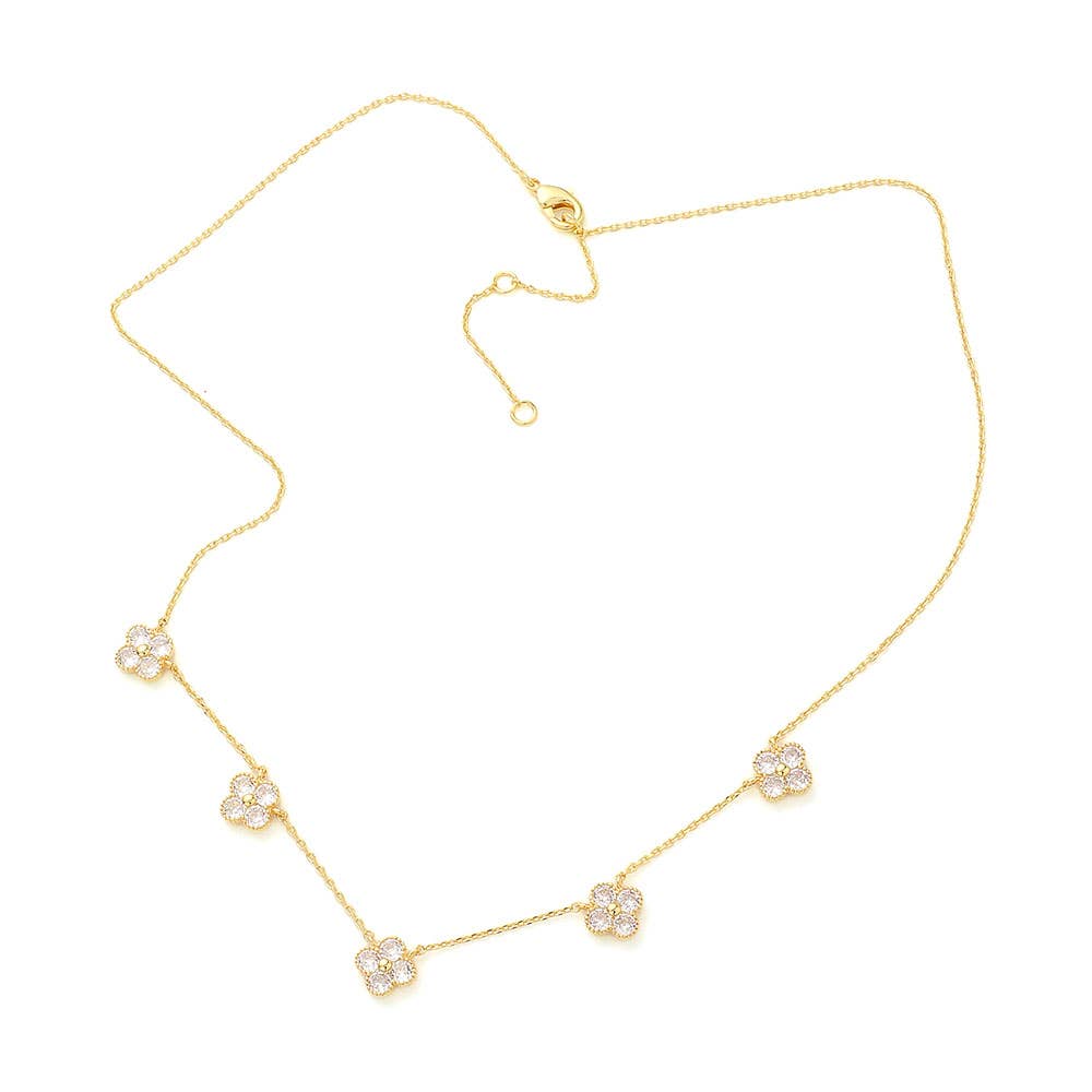 Sensibling Corp. - Wholesale Pendant/Charm Necklace - Gold Dipped CZ Quatrefoil Pendant Station Necklace3