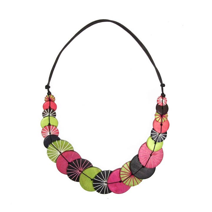 Sabrina bright wood bead adjustable metal free necklace for wholesale by Katie and Company