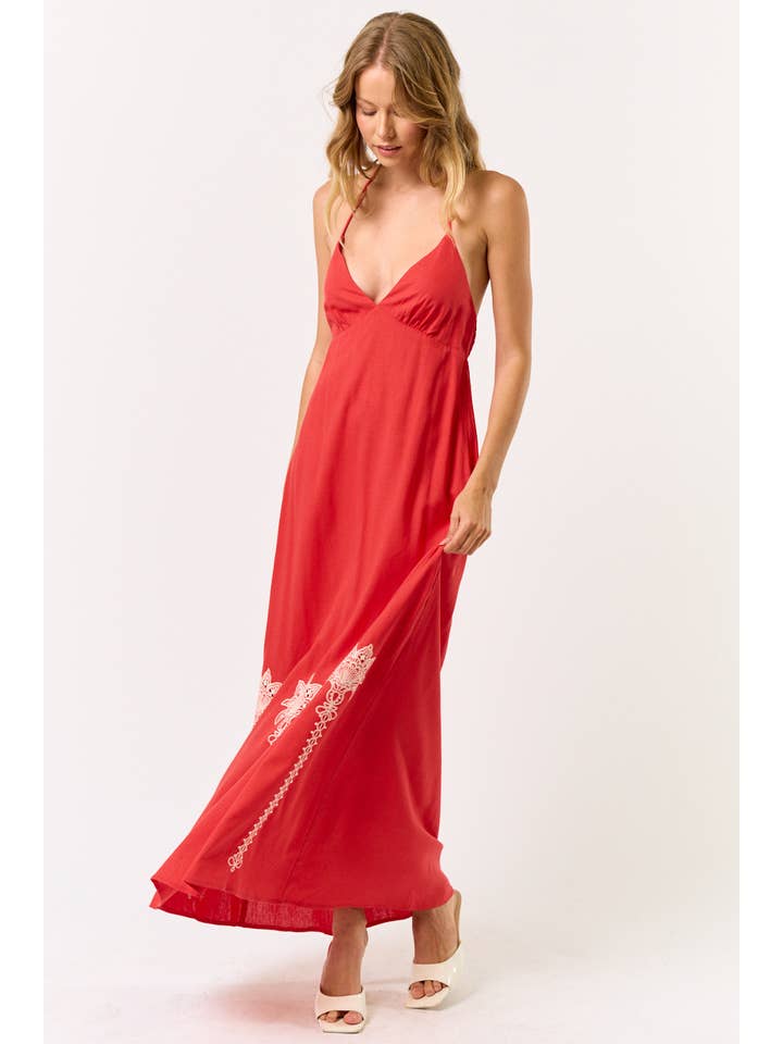 Lalavon - Wholesale Dress - Women's - ILD5300 SMOCKED BACK HALTER EMBROIDERED MAXI DRESS