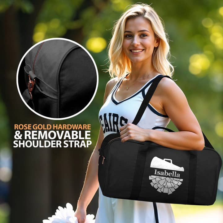 Gradzo – Großhandel Weekender-Tasche – Damen – Personalisierte Cheer-Sporttasche – Individuelle Reisetasche, Schwarz