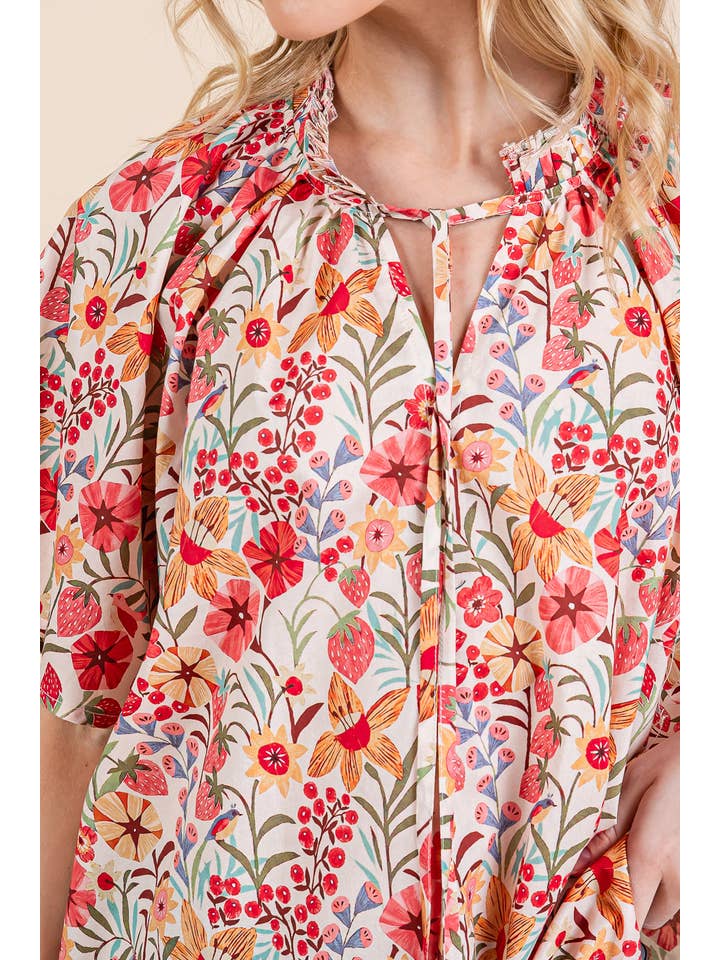 Dk Coral Multi Floral Short Sleeve Blouse, MT51756 for wholesale on Faire