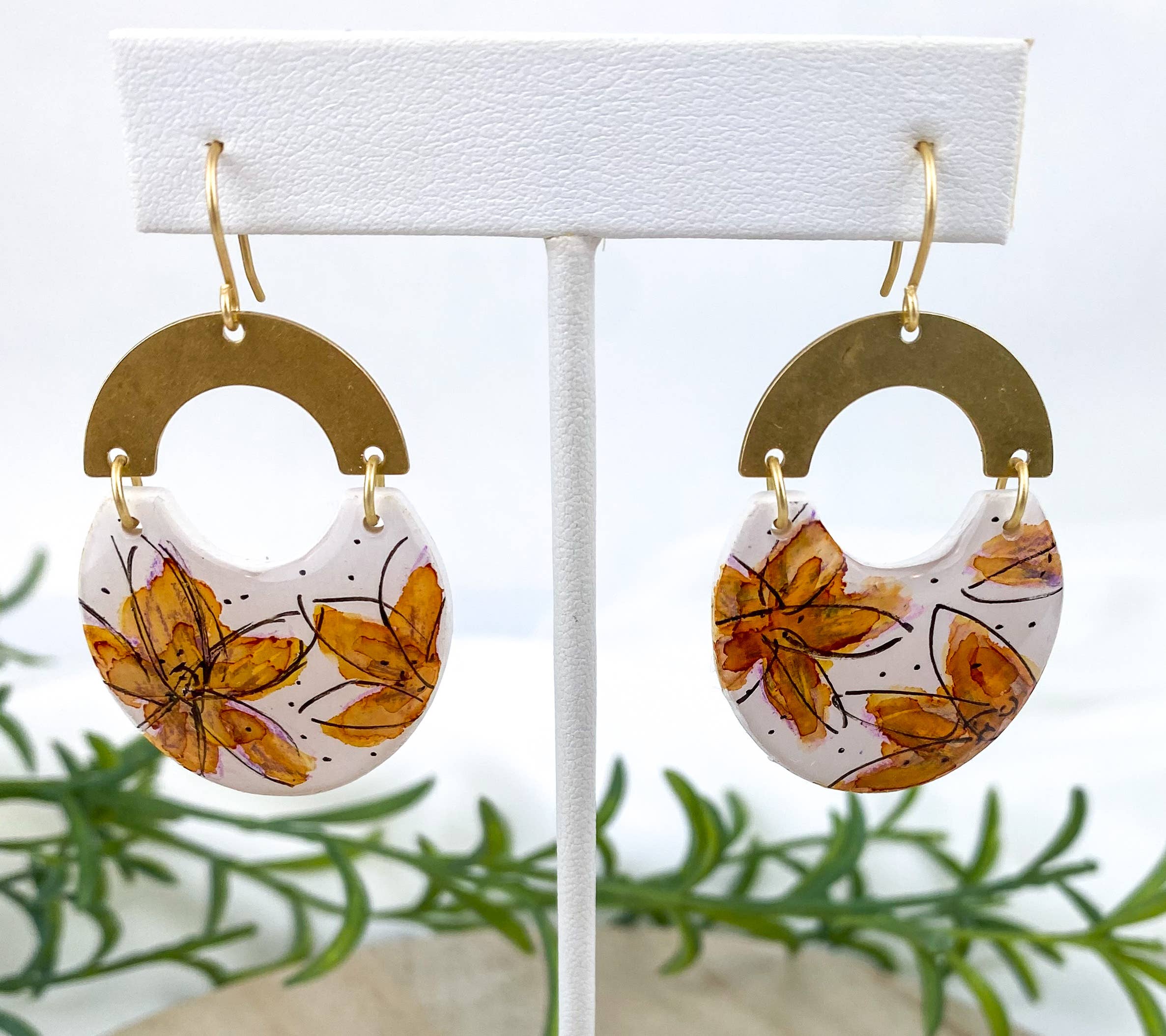 Light Shine - Wholesale Dangle Earrings - Hand Painted Sketchy Flower Clay Earring | Statement Drop6