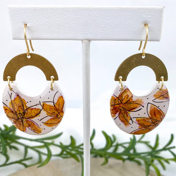 Light Shine - Wholesale Dangle Earrings - Hand Painted Sketchy Flower Clay Earring | Statement Drop6