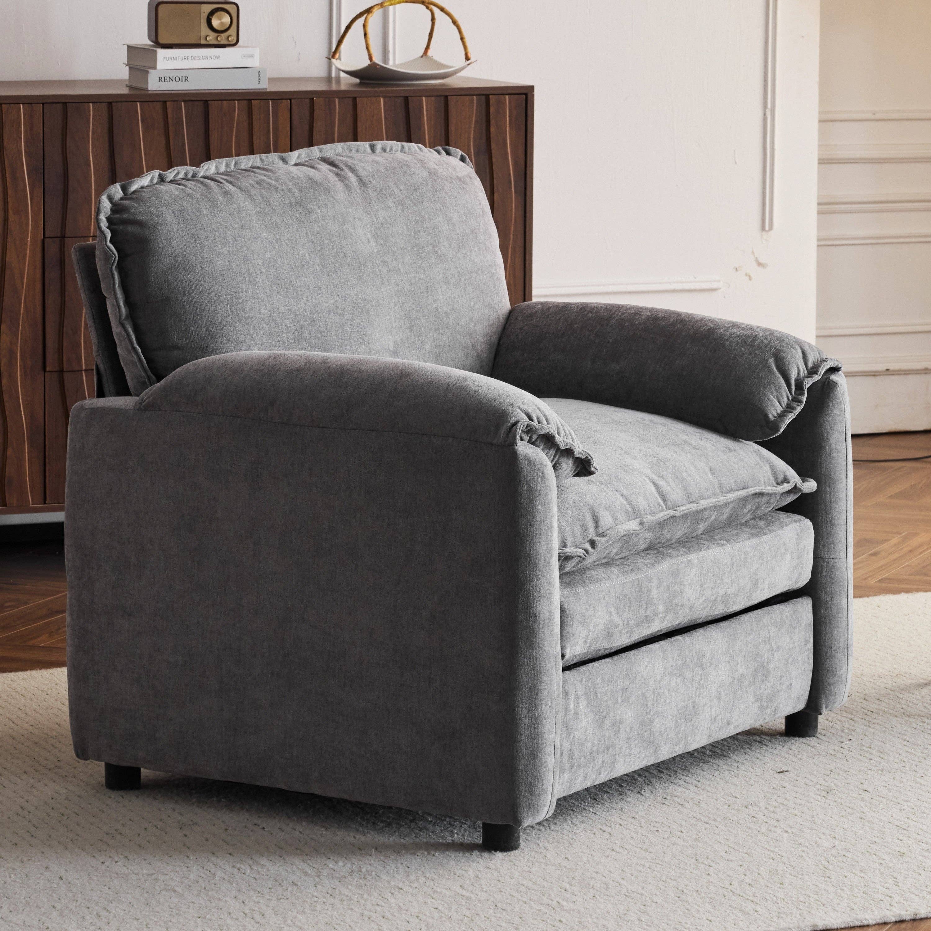 HOMYCASA DESIGN INC - Vente Chaises - Fauteuil Lounge en Chenille Moelleuse - Grand Fauteuil de Lecture avec Coussins Épais, Support Dossier Haut, Gris5